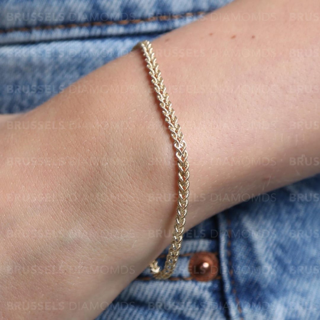 14K Yellow Gold Double Row Rope Chain Bracelet, 3.4MM Thick, 7