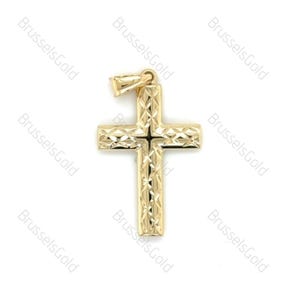 14K Real Yellow Gold Cross, Textured And Polished Cross Pendant, Reversible Pendant, Real Gold cross, Real Gold