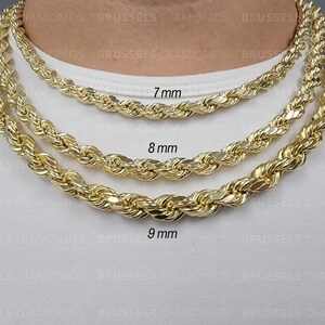 10K Real Yellow Gold Rope Chain Necklace, 7MM 8MM 9MM Thick, 18" 20" 22" 24" 26" 28" 30" Inch, Real Gold Chain, Diamond Cut Chain, Men Women image 2