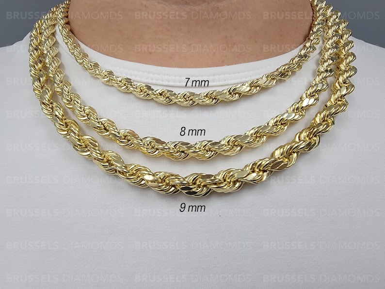 10K Real Yellow Gold Rope Chain Necklace, 7MM 8MM 9MM Thick, 18" 20" 22" 24" 26" 28" 30" Inch, Real Gold Chain, Diamond Cut Chain, Men Women image 2