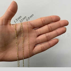 14K SOLID Yellow Gold Bar And Bead Chain Necklace, 16&quot; 18&quot; 20&quot; Inch, 0.9MM, 1.1MM 1.3MM Thick, Real Gold Chain, 14K Yellow Gold Chain, Women