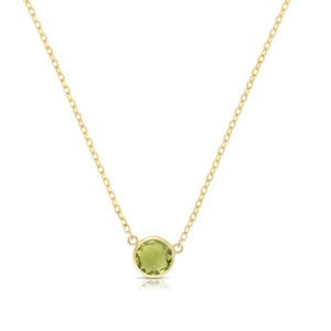 14K Yellow Gold Peridot Solitaire Pendant Chain Necklace, 17&quot; Inch Adjustable, Real Gold Necklace, Women