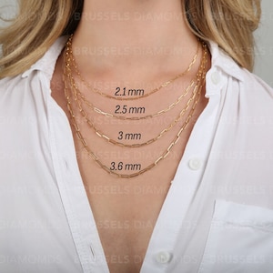 10K Solid Yellow Gold Paperclip Link Chain Necklace, 2.1mm 2.5mm 3mm 3.6mm Thick, 16" 18" 20" 22" 24" Inch, SOLID GOLD Paperclip, Women