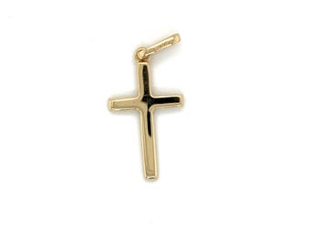 14K Real Yellow Gold Flat Cross Pendant, 28 x 13 mm, Real Gold Pendant, Real Gold Cross, Cross Charm, Real Gold