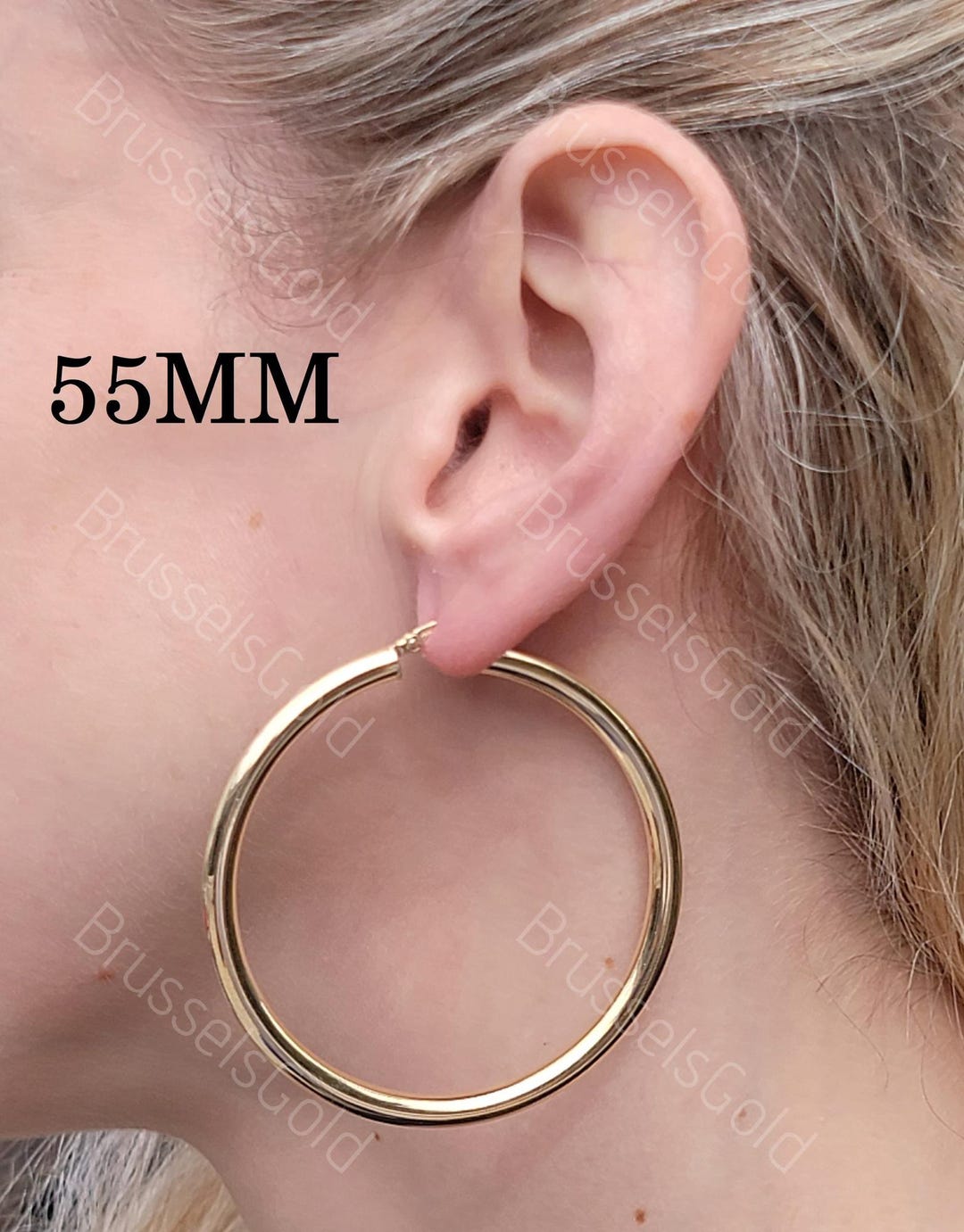 REAL Gold Hoops, 4mm Thick, Size 55mm, 10K Yellow Gold Hoop