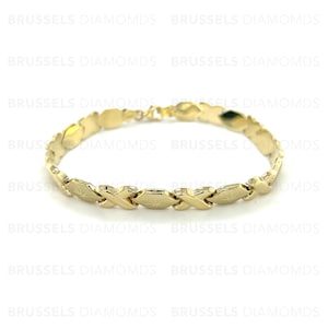 10K Real Yellow Hearts and Kisses Stampato Bracelet For Women, Polished And Satin, 7" 8" Inch, Real Gold Bracelet, X And Hearts Bracelet