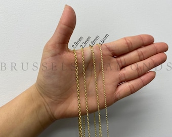 14K REAL Yellow Gold Cable Chain Necklace, 1.5MM 1.8MM 2.3MM 2.9MM Thick, 16&quot; 18&quot; 20&quot; 24&quot; Inch, Woman Gold Cable Chain Necklace, Women