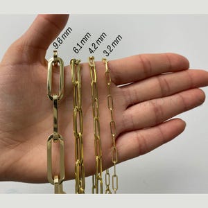 14K Real Yellow Gold Paperclip Link Necklace Chain, 3.2MM 4.2MM 6.1MM 9.6MM Thick, 16&quot; To 38&quot; Inch, Paperclip Chain, Real Gold Chain, Women