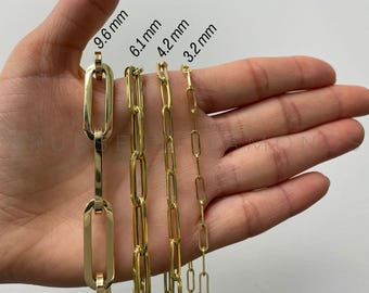 14K Real Yellow Gold Paperclip Link Necklace Chain, 3.2MM 4.2MM 6.1MM 9.6MM Thick, 16&quot; To 38&quot; Inch, Paperclip Chain, Real Gold Chain, Women