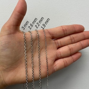 Solid 14K White Gold Cable Chain Necklace, 1.9MM 2.2MM 2.6MM 3MM Thick, 16-30&quot;, REAL GOLD Chain, Diamond Cut Chain, Women