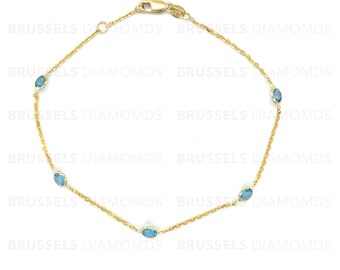 14K Solid Yellow Gold Blue Topaz By The Yard Anklet Chain, 10&quot;, Real Gold Anklet, Birthstone Anklet, December Anklet, Women