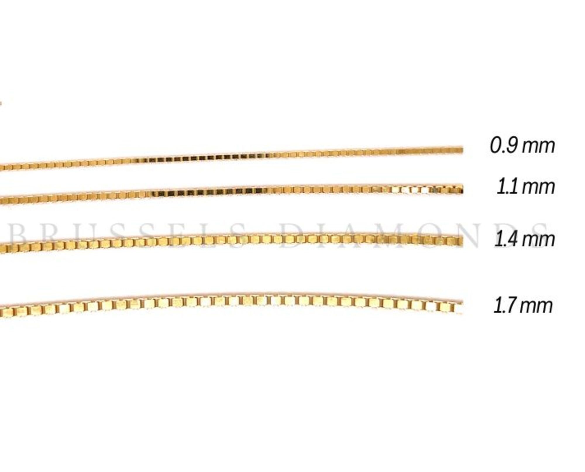 14K Solid Gold Box Chain Necklace - 0.7-1.3mm Yellow/White Gold With Spring Ring Clasp, 16-24 Inch