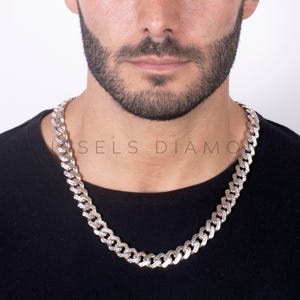 14K Gold Two Tone Miami Cuban Link Chain Necklace, 13.5MM Thick, 24&quot; Inch, 14K White And Yellow Gold, Pave Chain, REAL Gold Chain, Men