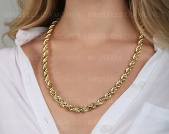 10K Yellow Gold Rope Chain Necklace, 9mm Thick, 22" 24" 26" 28" 30" Long, Real Gold Chain, Diamond Cut Chain, Chain For Pendant, Women