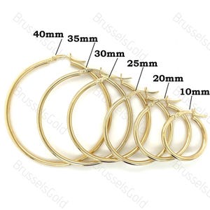 10K Real Yellow Gold Polished Hoop Earring Set, 10mm 20mm 25mm 30mm 35mm 40mm 45mm 50mm 55mm 60mm 65mm , 2mm Thick, Real Gold Hoops, Women