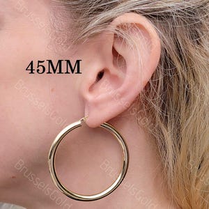 10K Yellow Gold Hoop Earrings, 4mm Thick, Size 45mm, Classic Hoop Earrings, REAL Gold Hoops, Classic Shiny Finish, Gift, Women Girls