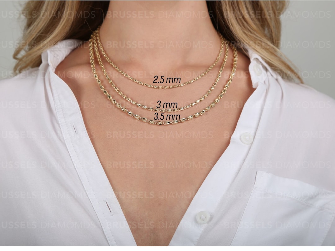 10K Solid Yellow Gold Turkish Rope Chain Necklace, 2.5MM 3MM 3.5MM