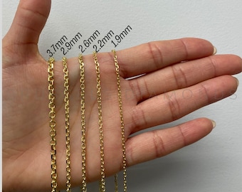 Solid 14K Yellow Gold Cable Chain Necklace, 1.9mm Thick, 18" Inch, Diamond Cut Chain, SOLID GOLD LINKS, Chain For Pendant, Women