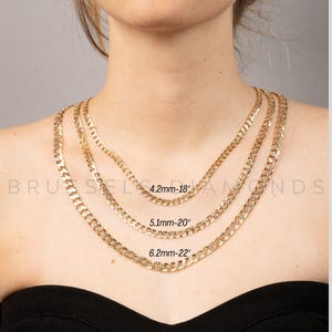 14K Real Yellow And White Gold Miami Cuban Curb Necklace, 4.2MM 5.1MM 6.2MM Thick, 20&quot; 22&quot; 24&quot; Inch, Two Tone Real Gold Chain, Women