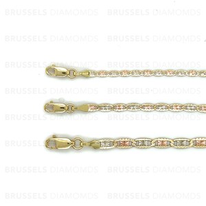 Collana con catena a specchio tricolore in oro massiccio 10 carati, 2,1 mm, 2,6 mm, 3,3 mm di spessore, 16", 18", 20", 22", 24", oro vero, catena Valentino, tricolore, da donna immagine 7
