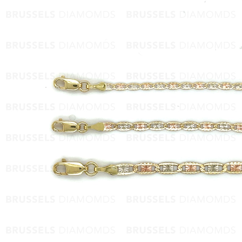 Collana con catena a specchio tricolore in oro massiccio 10 carati, 2,1 mm, 2,6 mm, 3,3 mm di spessore, 16", 18", 20", 22", 24", oro vero, catena Valentino, tricolore, da donna immagine 7