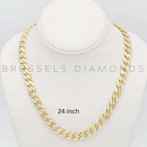 14K Gold Two Tone Miami Cuban Pave Chain Necklace, 11.3MM Thick, 24&quot; Inch, 14K White And Yellow Gold, Real Gold Chain, Men