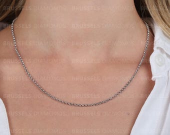 14K Real White Gold Round Link Chain Necklace, 2.5MM Thick, 16" 18" 20" 22" 24" 30", Real Gold Chain, Rolo Chain, Chain For Pendant, Women