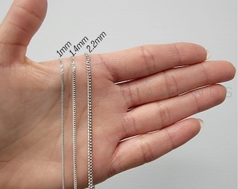 14K SOLID White Gold Gourmette Chain Necklace, 1mm 1.5mm 2mm Thick, 16" 18" 20" 24" Inch, Real Gold Chain, SOLID Links Gold Chain, Women