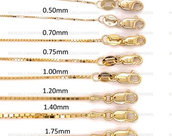14K Solid Yellow Gold Box Chain Necklace, 0.5MM - 1.7MM Thick, 16"-30" Inch, REAL Gold Chain, SOLID Gold Box Chain, Chain For Pendant, Women