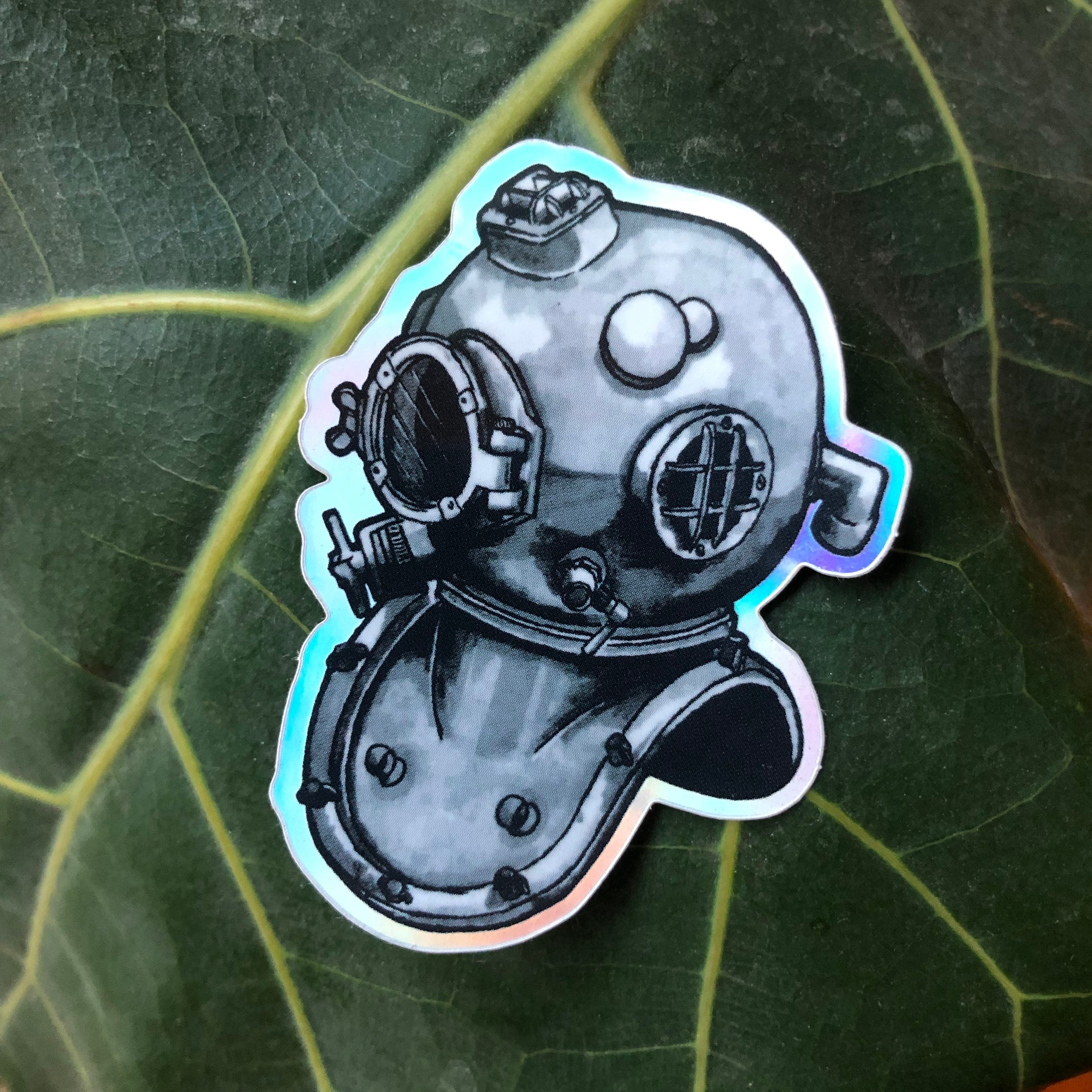 Holographic Vintage Diving Helmet Sticker - Etsy