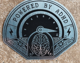 Powered By ADHD Brushed Aluminum Sticker