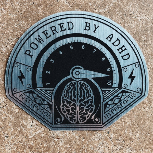 Powered By ADHD Brushed Aluminum Sticker