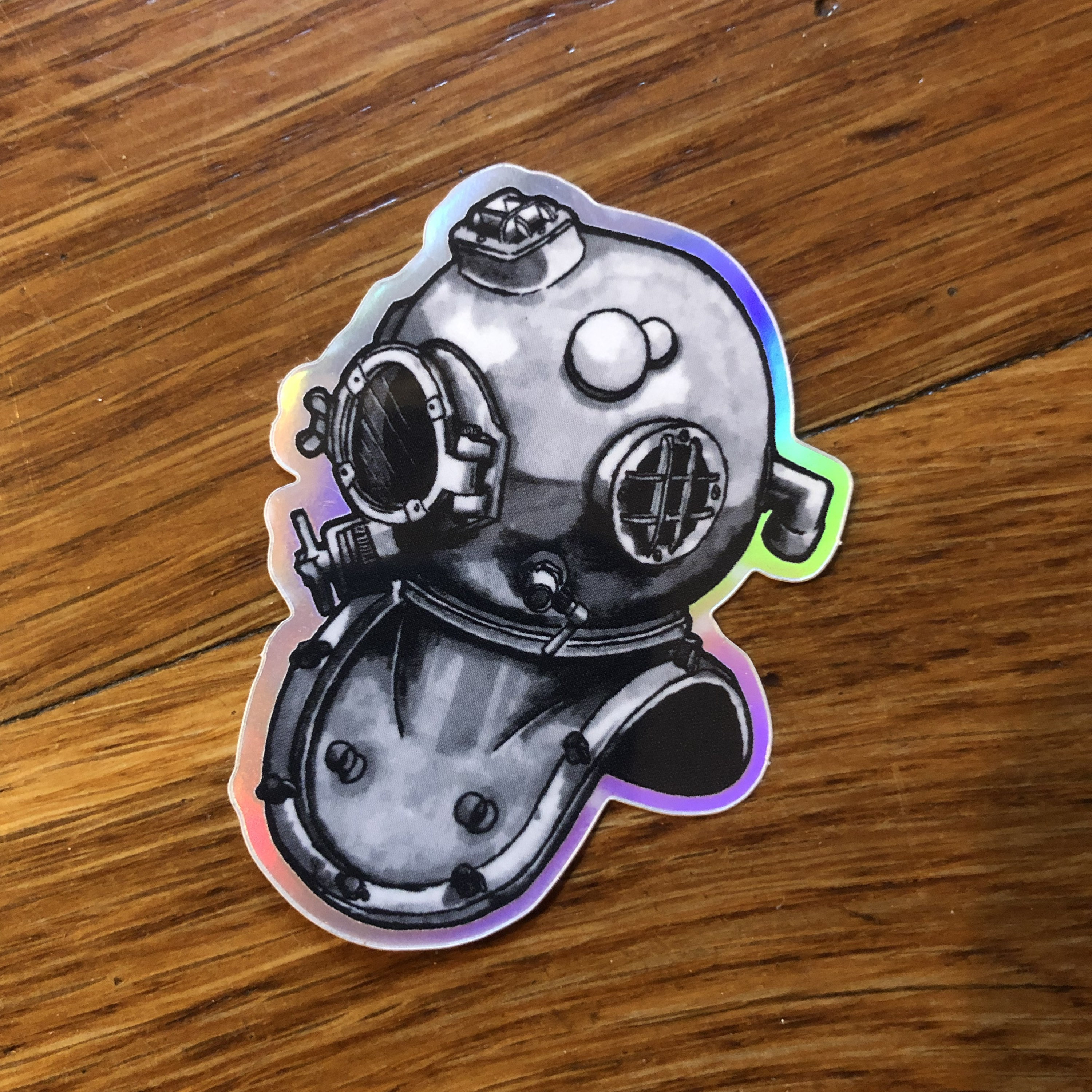Holographic Vintage Diving Helmet Sticker - Etsy