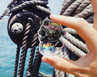 Holographic Vintage Diving Helmet Sticker