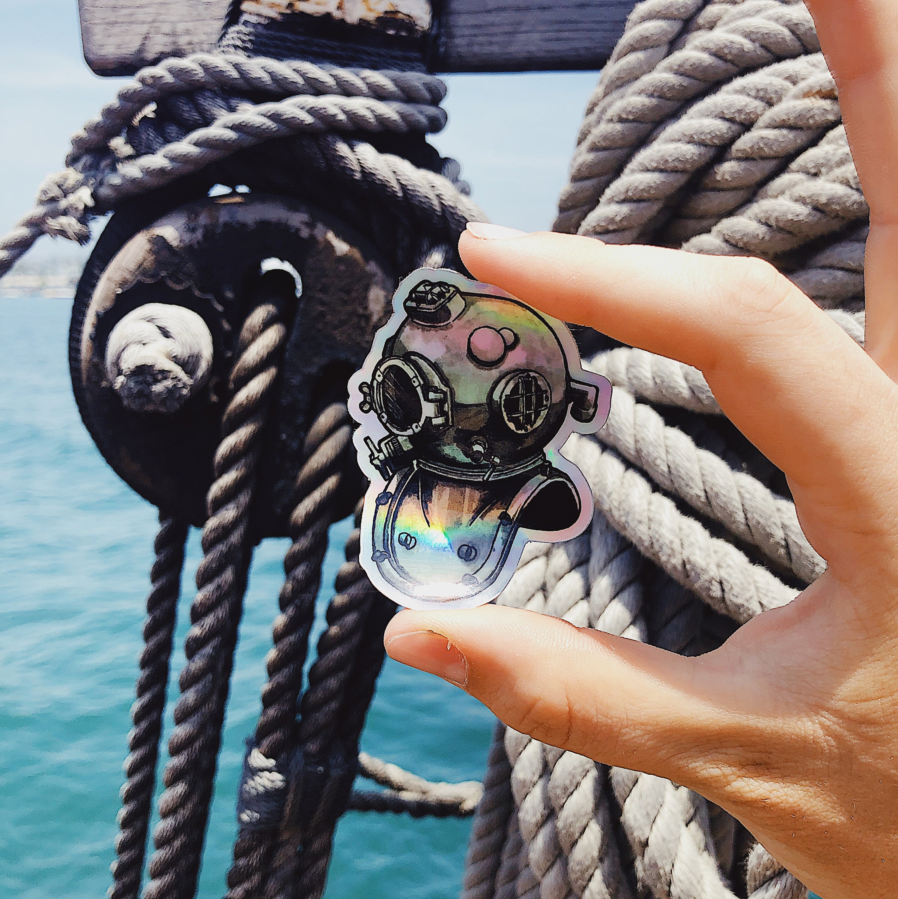 Holographic Vintage Diving Helmet Sticker - Etsy