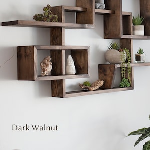 Estante de exhibición de madera maciza de 107 x 61 x 12,7 cm. Estante de pared flotante rectangular cuadrado. Estante para cristales. Estante para aceites esenciales. Estante de pared geométrico.