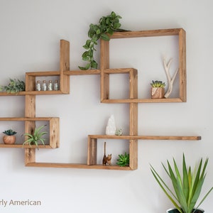Solid Wood Display Shelf 45x 24. Square Rectangular floating wall shelf. Crystals shelf. Essential Oils Shelf. Geometrical wall shelf. image 4