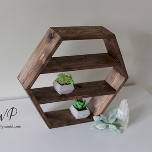 Solid Wood Hexagon Shelf 18". Crystals shelf. Essential Oils Shelf. Different size, color or style.