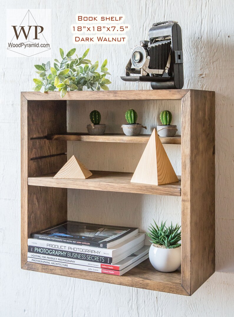 Floating Bookshelf Wall Hanging Deep Solid Wood Image 0