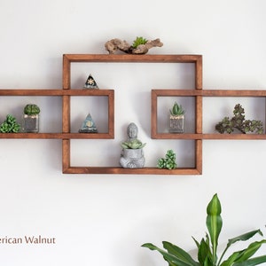 Solid Wood Display Shelf 33.5"x 14".  Rectangular floating wall shelf unit. Crystals shelf. Essential Oils Shelf. Different collors.