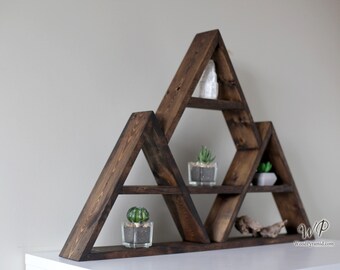 Big Tripple Triangle Wood Shelf 30"x20". Mountains Shelf Design. Crystals shelf. Essential oils shelf. Four designs.