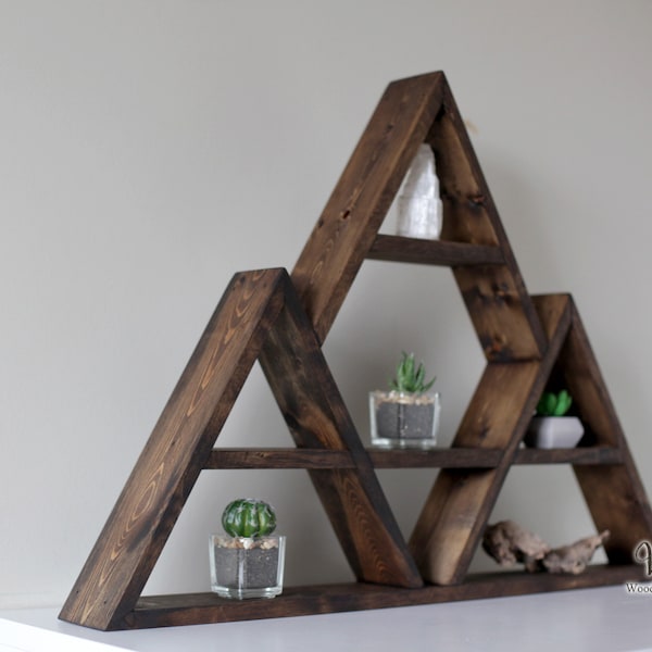 Big Tripple Triangle Wood Shelf 30"x20". Mountains Shelf Design. Crystals shelf. Essential oils shelf. Four designs.