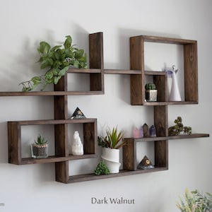 Solid Wood Display Shelf 45x 24. Square Rectangular floating wall shelf. Crystals shelf. Essential Oils Shelf. Geometrical wall shelf. image 2