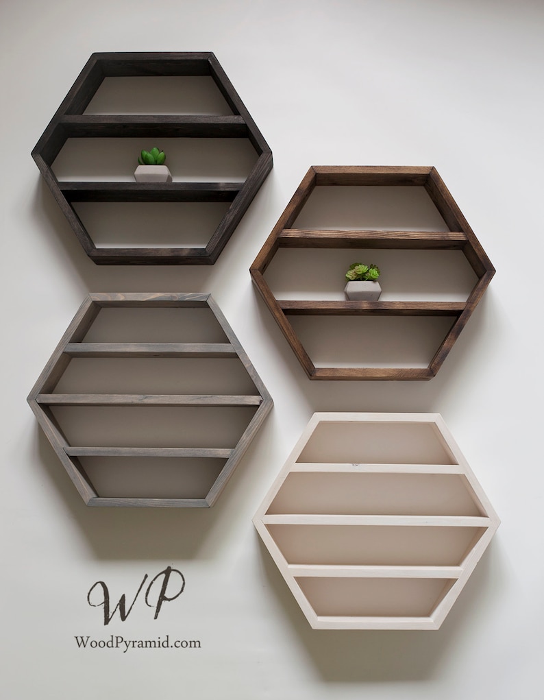 Solid Wood Hexagon Shelf 14x12x 3. Crystals Etsy