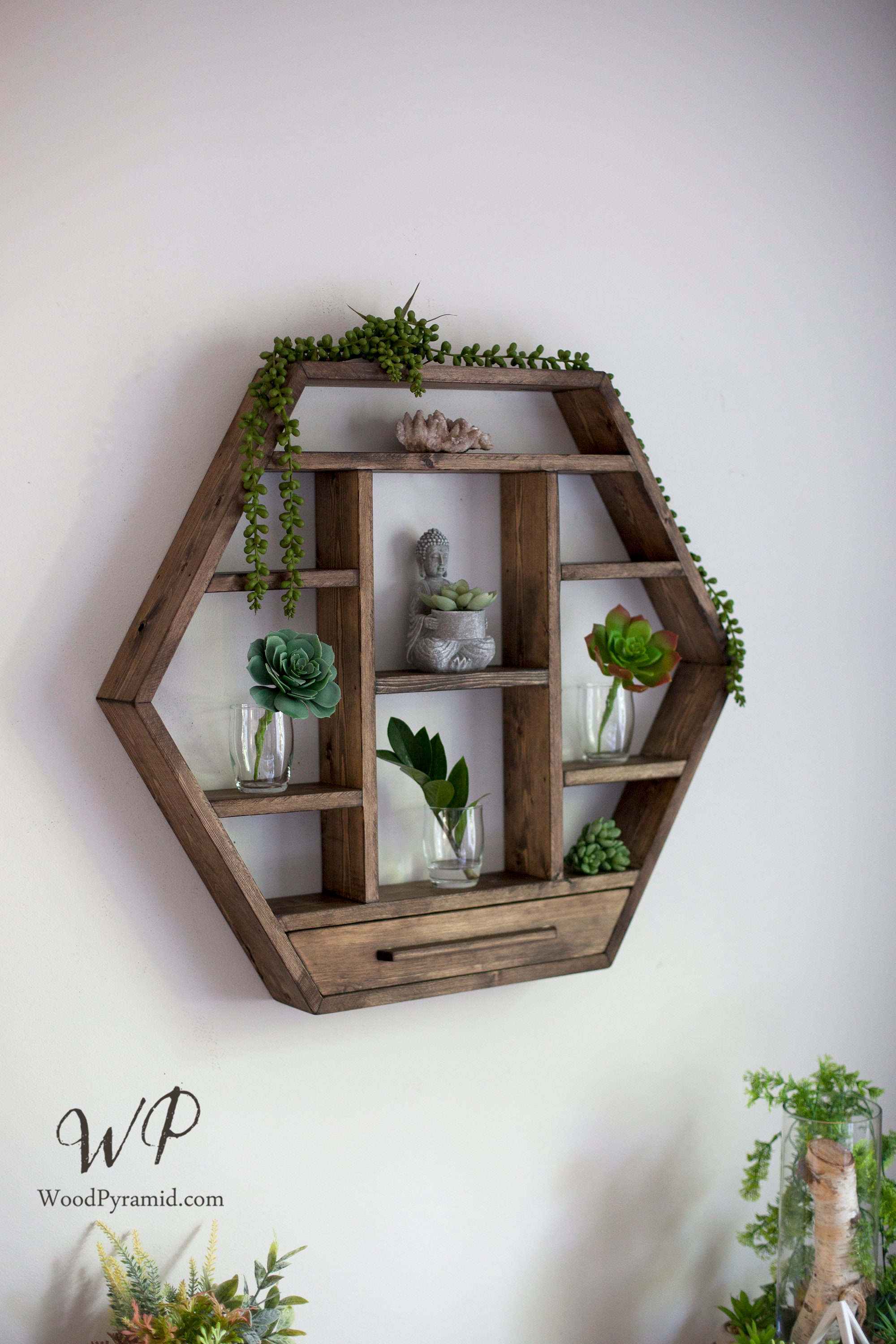 X Large Hexagon Shelf 27"x 23.5". Essential Oil Shelf. Crys…