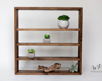 Solid Wood Display Shelf 18"x18"x3.5". Square shape shelf. Crystals shelf. Essential Oils Shelf. Different designs and collors.