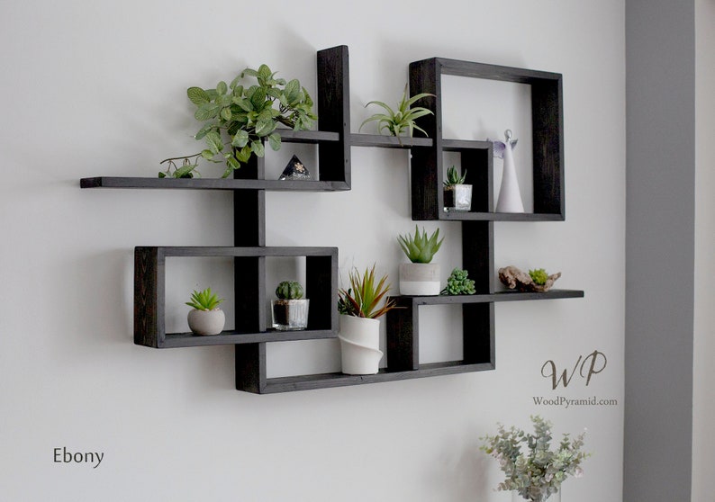 Solid Wood Display Shelf 45x 24. Square Rectangular floating wall shelf. Crystals shelf. Essential Oils Shelf. Geometrical wall shelf. image 3