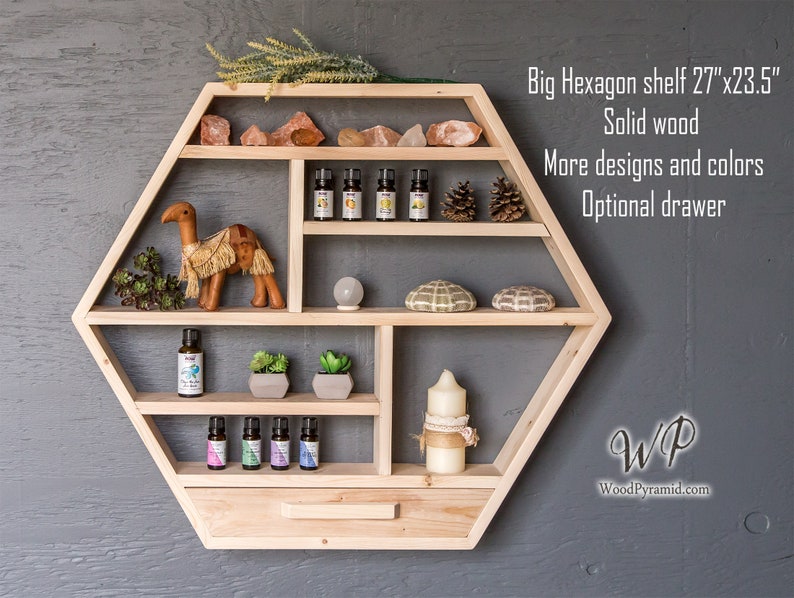 Large Hexagon Shelf 27x23.5. Solid wood Crystal Etsy