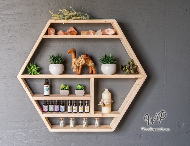 Large Hexagon Shelf 27x23.5. Solid wood Crystal Etsy