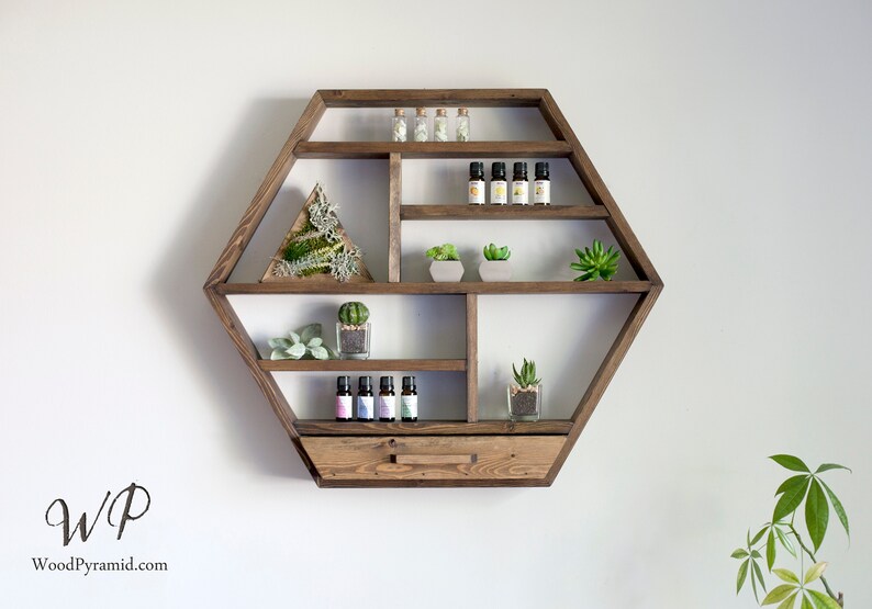Large Hexagon Shelf 27x23.5. Essential Oil Shelf. Etsy